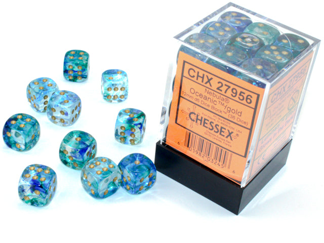 Chessex 12Mm 36Ct D6 Block: Nebula Luminary: Oceanic W/Gold