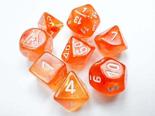 Borealis® Polyhedral Blood Orange/white Luminary™ 7-Die Set (with bonus die)