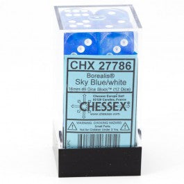 Borealis 16mm d6 Sky Blue/white Luminary Dice Block (12 dice)