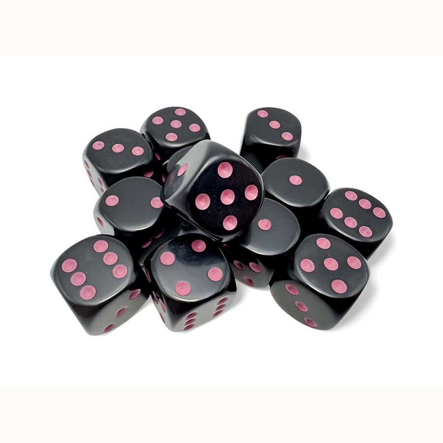 16MM 12CT D6 BLOCK: OPAQUE BLACK WITH PINK