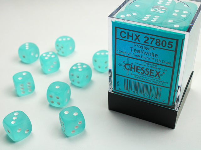 Frosted Teal/White 12Mm D6 Dice Block (36 Dice)