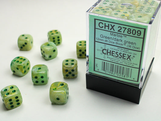 Marble Green/Dark Green 12Mm D6 Dice Block (36 Dice)