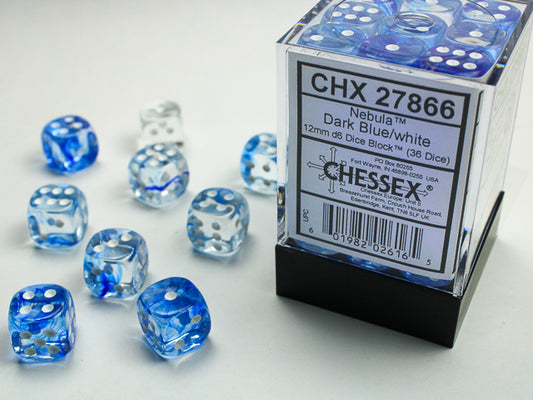 Nebula Dark Blue/White 12Mm D6 Dice Block (36 Dice)