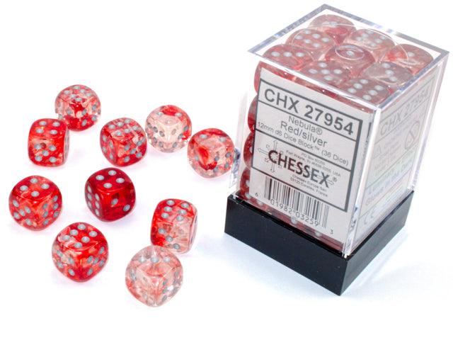 Nebula Red/Silver Luminary 12Mm D6 Dice Block (36 Dice)