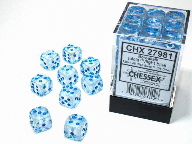 Borealis Icicle/Light Blue Luminary 12Mm D6 Dice Block (36 Dice)