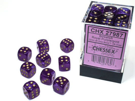 Borealis Royal Purple/Gold Luminary 12Mm D6 Dice Block (36 Dice)