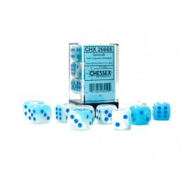 Gemini Pearl Turquoise-White/Blue Luminary 16MM D6 Dice Block