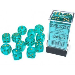 Borealis 16mm d6 Teal/gold Luminary Dice Block (12 dice)