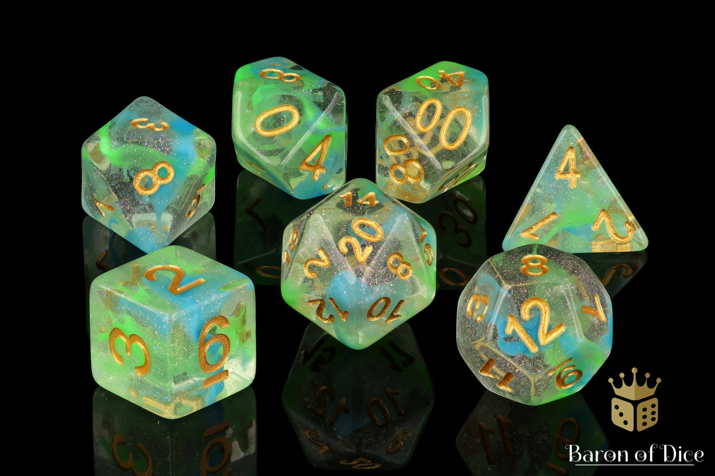 Blue Malachite Rpg Dice Set - 7 Pieces