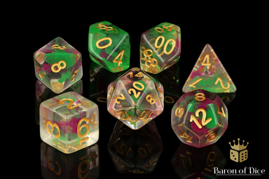 Lime & Pink Rpg Dice Set - 7 Pieces