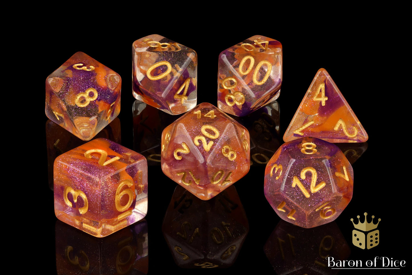 Orange & Purple Rpg Dice Set - 7 Pieces