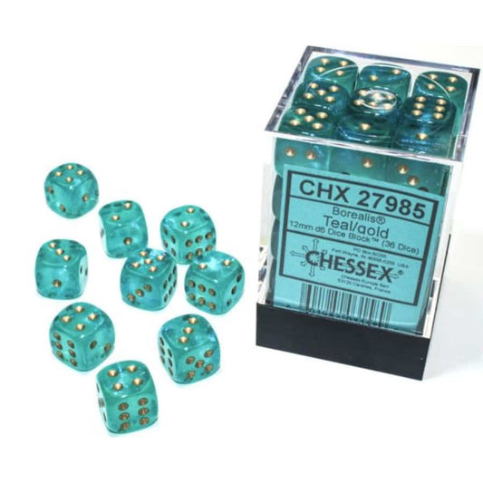 CHX27985	12mm d6 Borealis TEAL/GLD