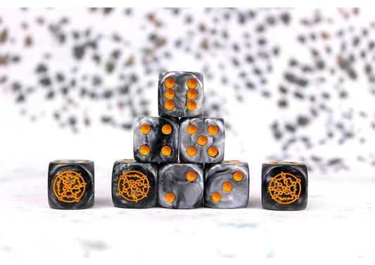 Dweghom Faction Dice On Gray Swirl Dice