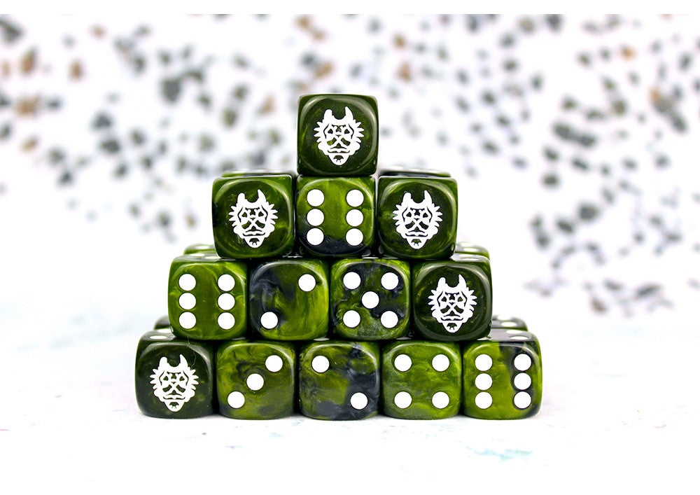 W’Adrhŭn Faction Dice On Green Swirl Dice